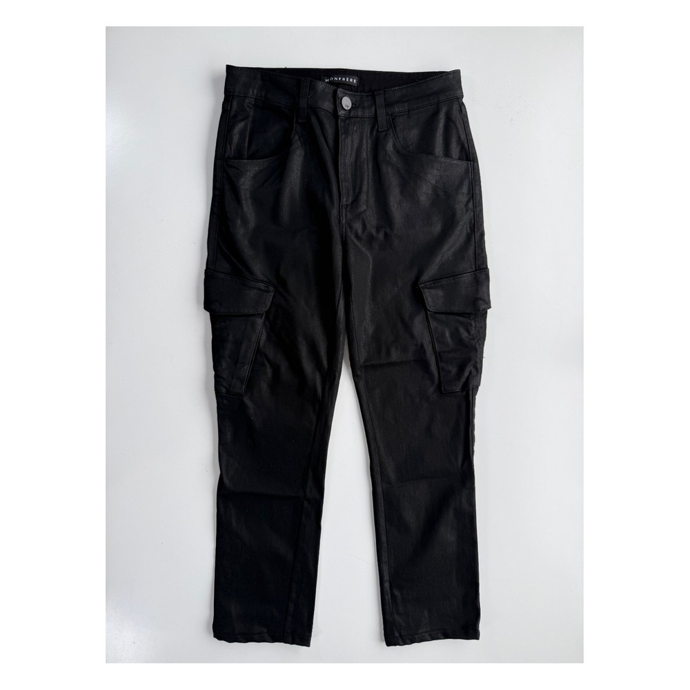 MONFRERE Preston Coated Noir Skinny Cargo Jeans Mens 31x25.5 Hemmed Black USA